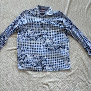 Men's Casual Blue and White Checkered Shirt